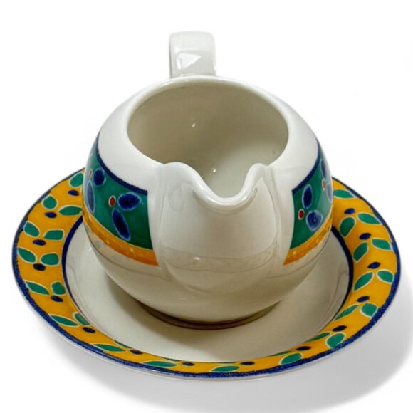 Royal Doulton Cabana Gravy Boat and Underplate Green Blue Yellow New - Picture 14 of 16